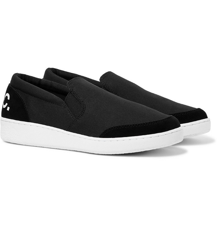 Photo: A.P.C. - Cole Logo-Print Suede-Trimmed Canvas Slip-On Sneakers - Black