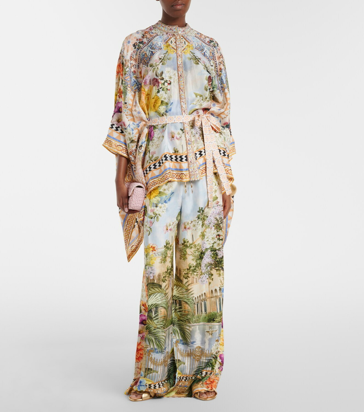 Camilla Embellished printed silk blouse