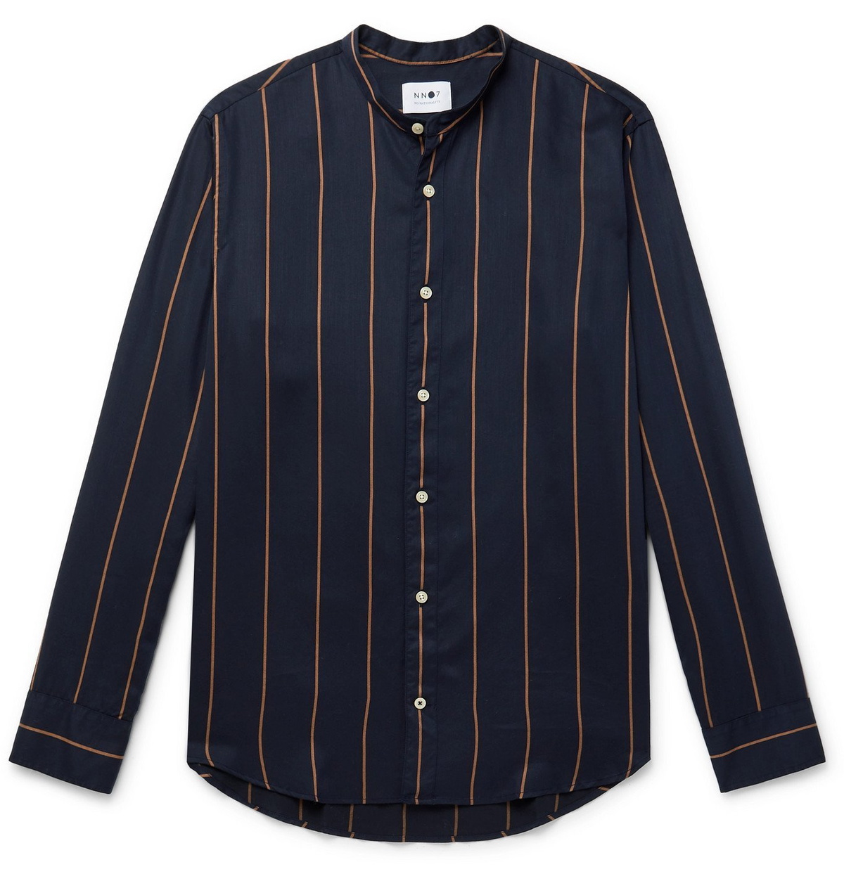 NN07 - Justin Grandad-Collar Striped Tencel Shirt - Blue NN07