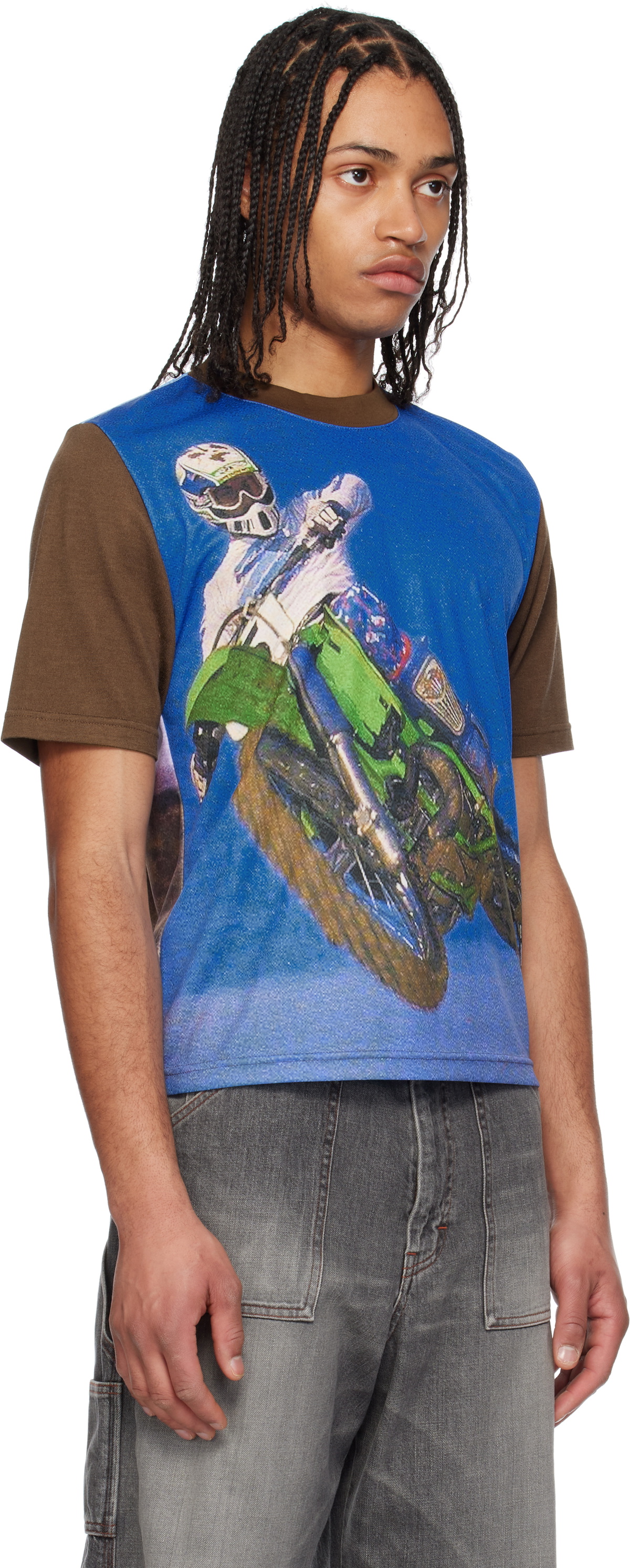RICE NINE TEN Blue & Brown Photo Print T-shirt