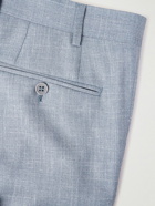 Canali - Straight-Leg Pleated Wool, Silk and Linen-Blend Trousers - Blue