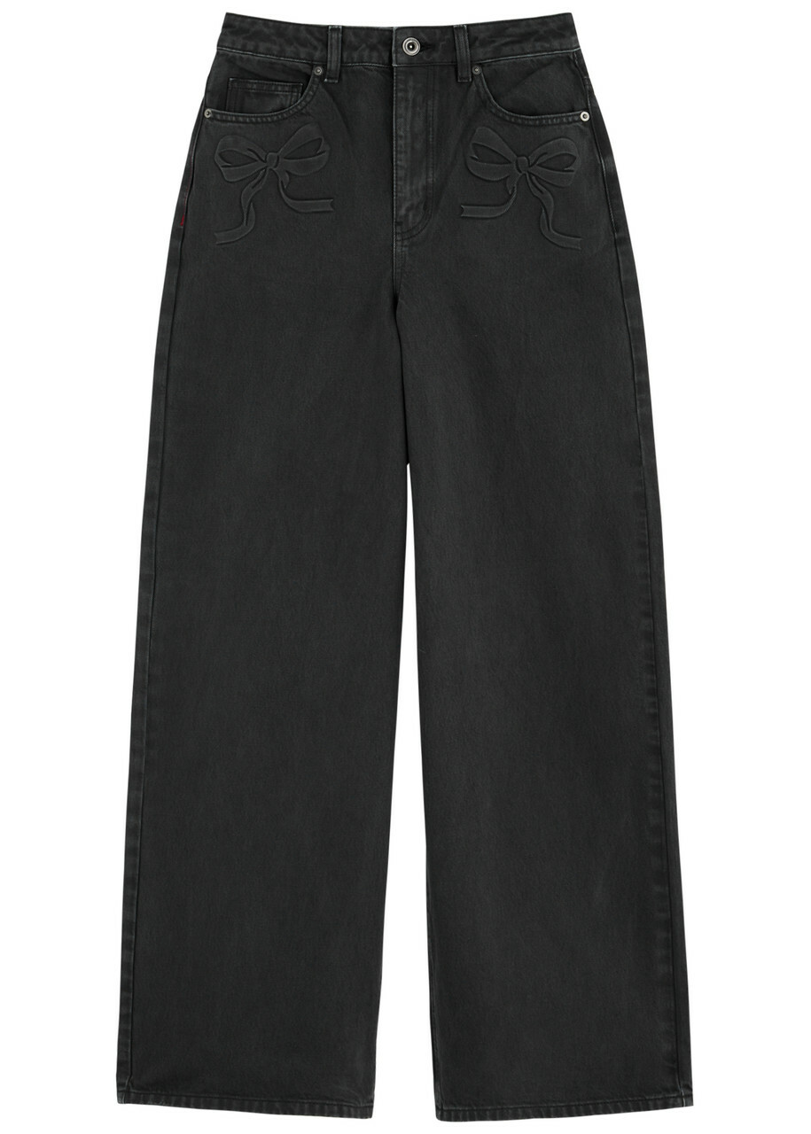 Self-portrait Bow-embossed Wide-leg Jeans Denim