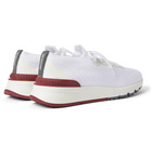 Brunello Cucinelli - Leather-Trimmed Stretch-Knit Sneakers - White