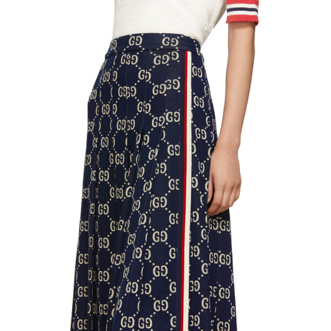 Gucci navy 2025 pleated skirt