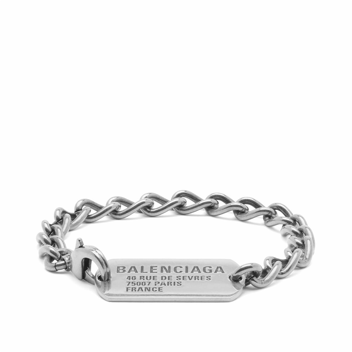 Photo: Balenciaga Men's Tags Bracelet in Antique Silver