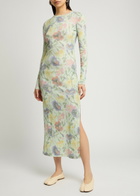 Loewe Ribbed Floral-print Silk-blend Midi Dress Multicoloured 1