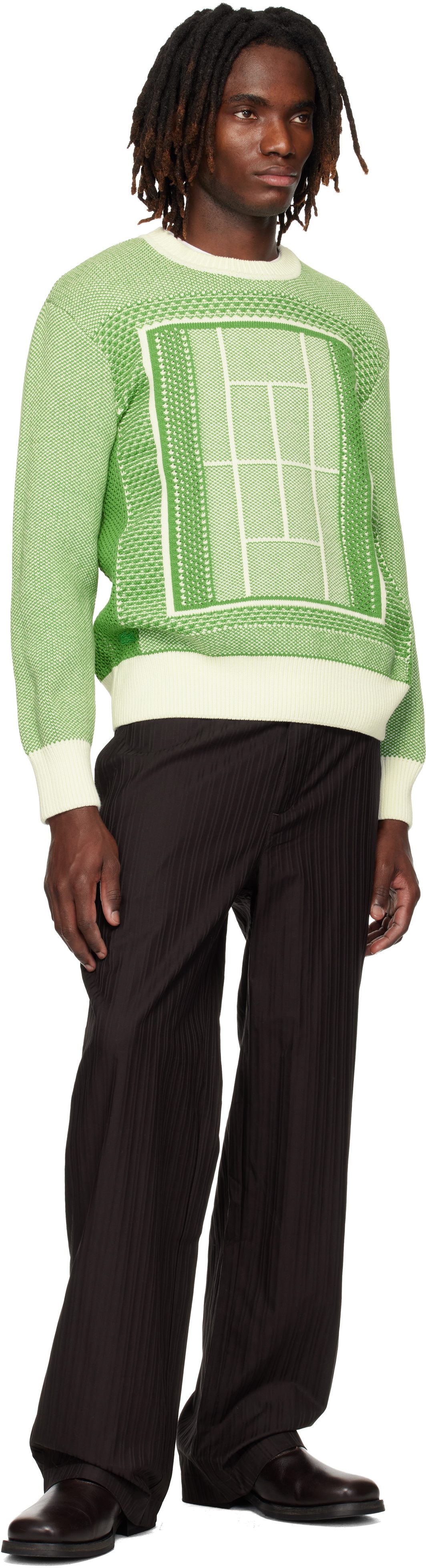 Lacoste Green Tennis Court Graphic Jacquard Sweater
