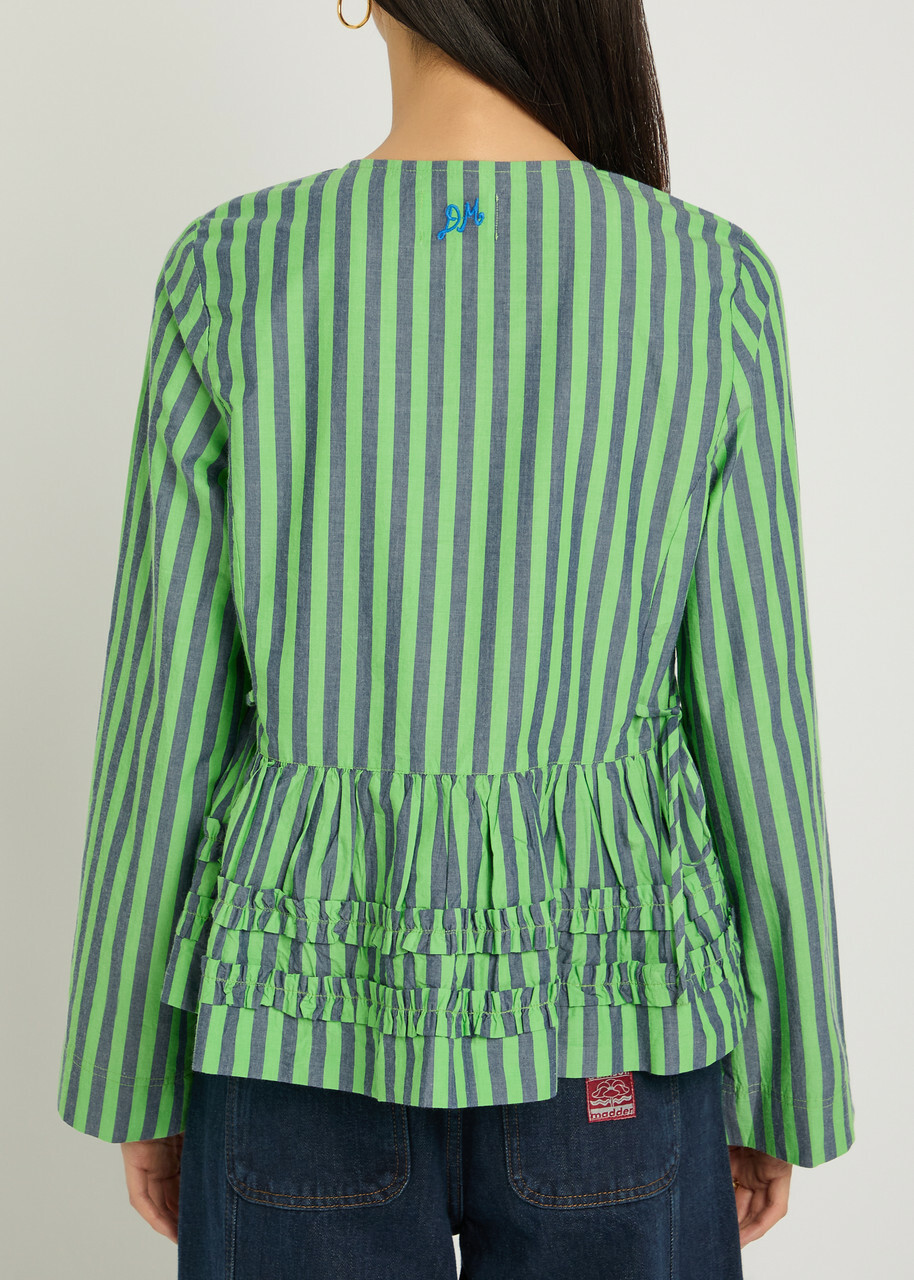 Damson Madder Madison Striped Cotton Blouse Green