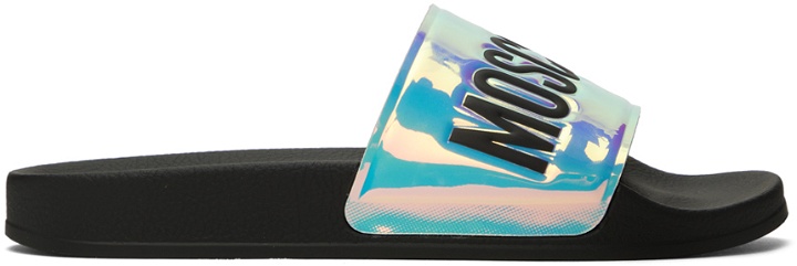Photo: Moschino Multicolor Logo Pool Slides