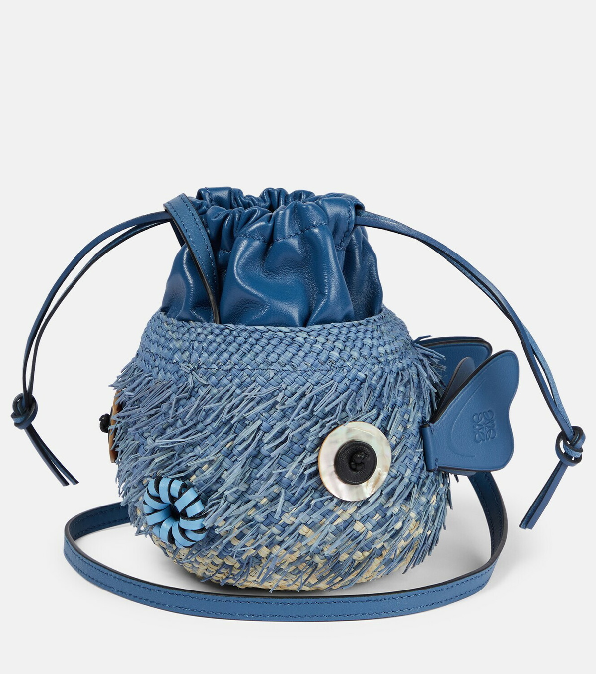 Loewe Paula's Ibiza Blowfish raffia and leather bucket bag Loewe