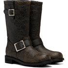 Jimmy Choo Black Biker Midcrackled Leather Boots