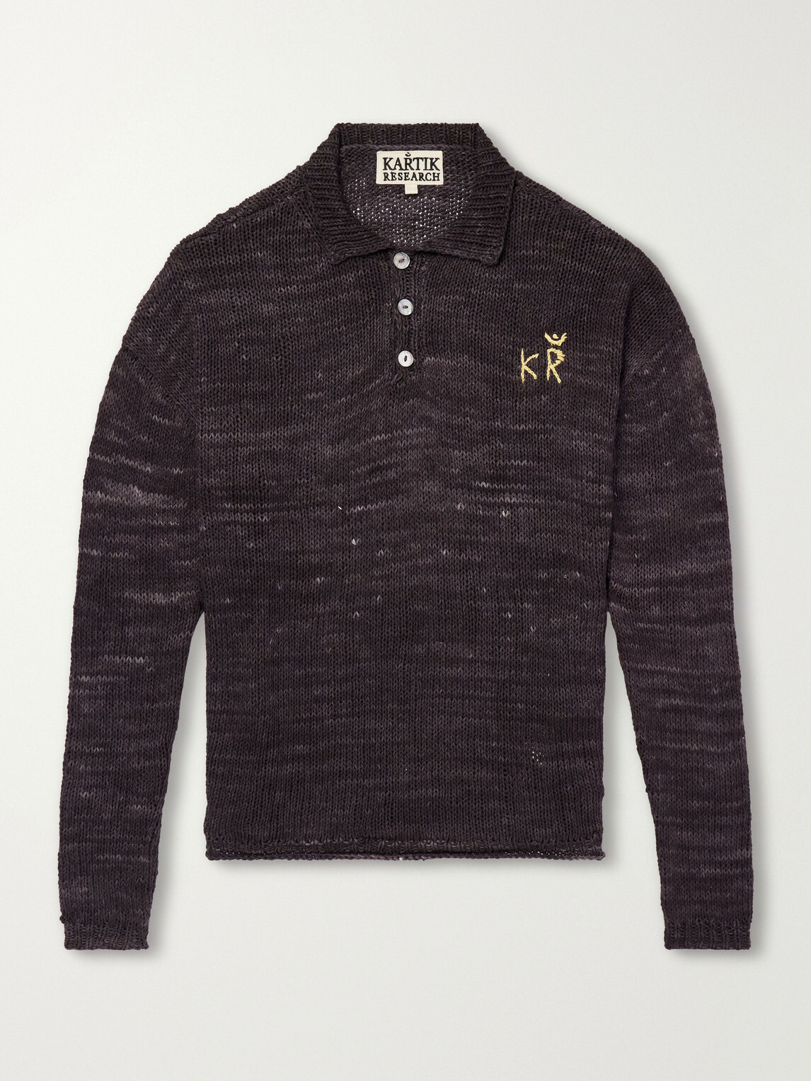 Kartik Research - Eri Logo-Embroidered Knitted Silk Polo Shirt - Brown