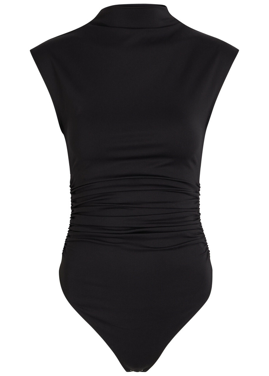 Good American Scuba Ruched Stretch-jersey Bodysuit Black