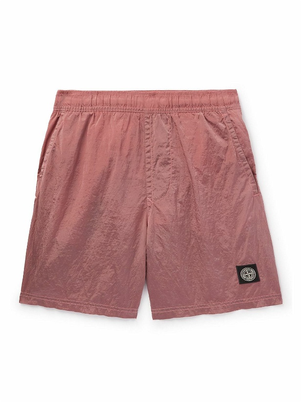 Photo: Stone Island - Straight-Leg Mid-Length Logo-Appliquéd Crinkled-Shell Swim Shorts - Pink