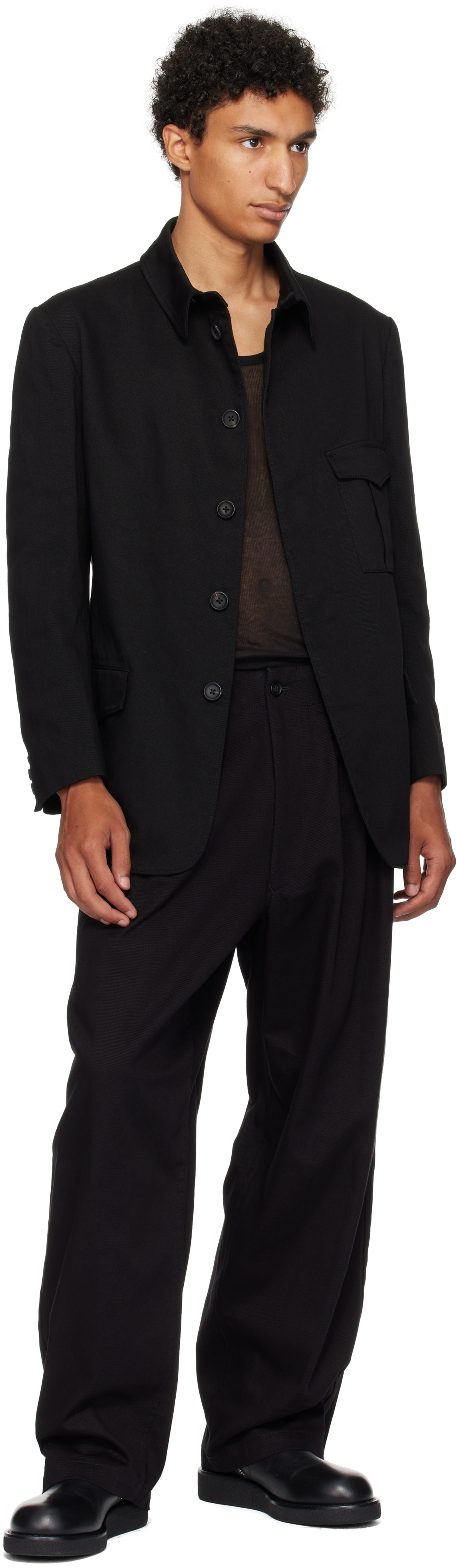 Y's For Men Black Katsuragi Side Tape Trousers