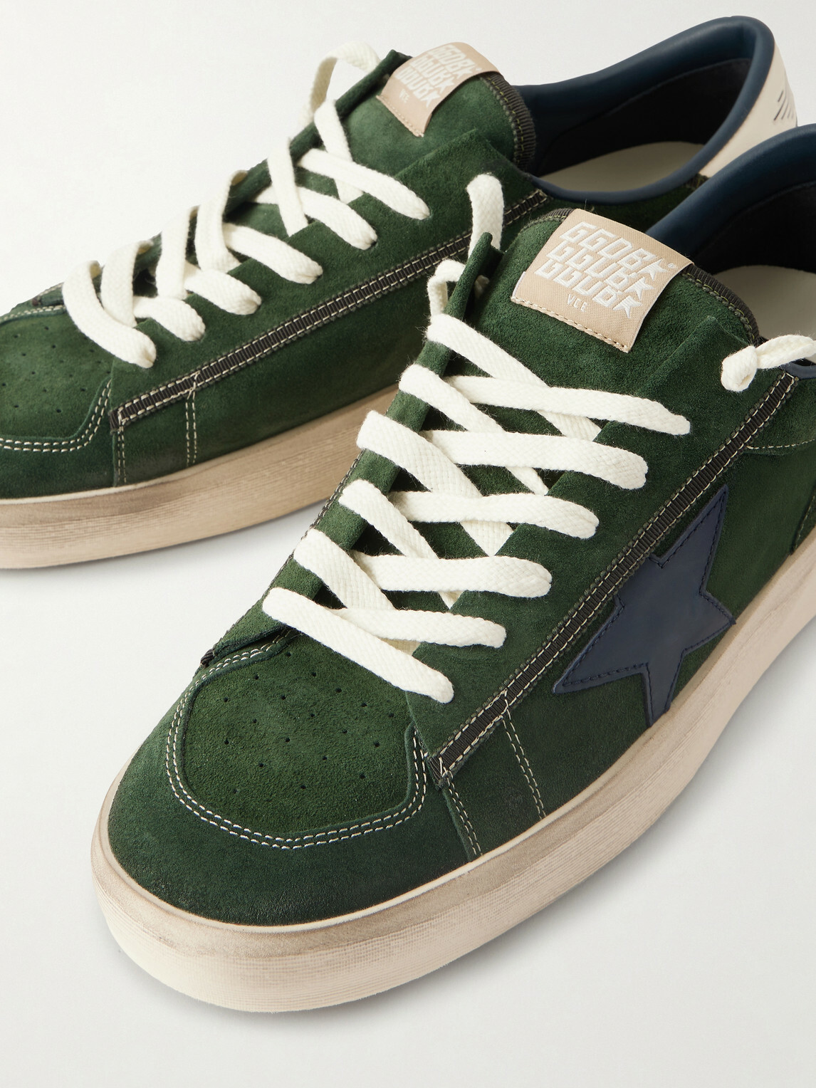 Golden Goose - Stardan Distressed Leather-Trimmed Suede Sneakers - Green
