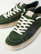 Golden Goose - Stardan Distressed Leather-Trimmed Suede Sneakers - Green