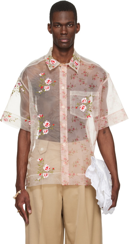 Photo: Simone Rocha Pink Sheer Patchwork Boxy Shirt