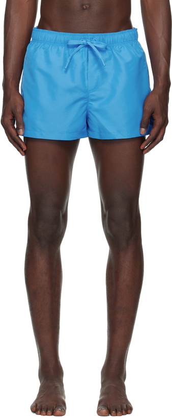 Photo: Versace Blue Embroidered Medusa Swim Shorts