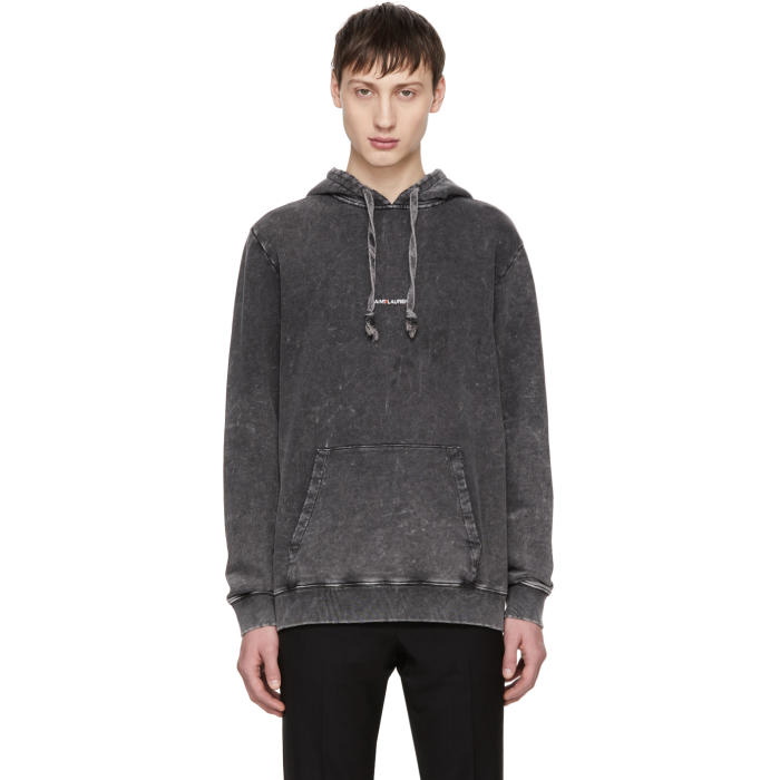 Photo: Saint Laurent Grey Faded Rive Gauche Hoodie