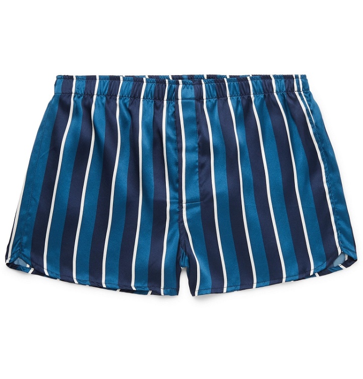 Photo: Derek Rose - Bailey Striped Silk Boxer Shorts - Blue