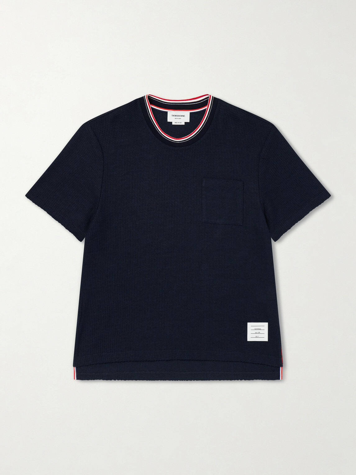 Thom Browne - Pointelle-Knit Cotton and Linen-Blend T-Shirt - Blue