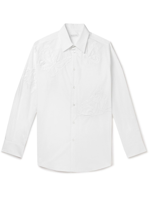 Photo: Valentino - Appliquéd Cotton-Poplin Shirt - White