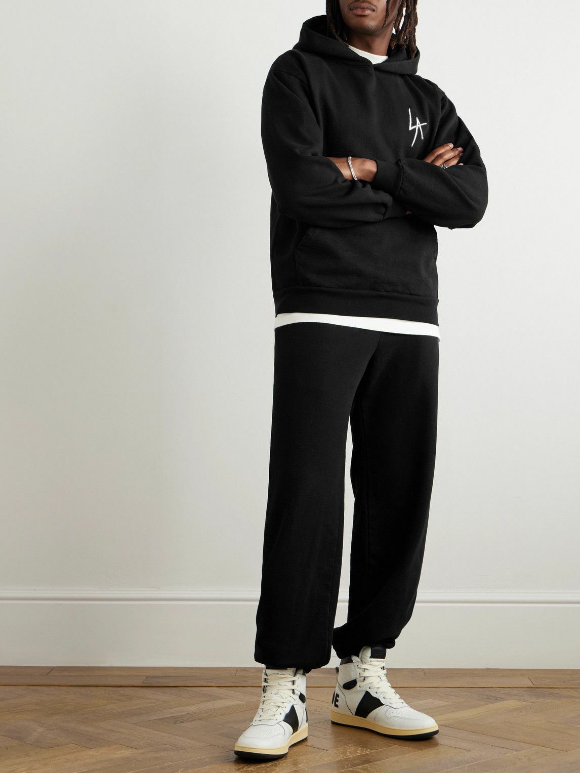 Local Authority LA - LA Slash Tapered Logo-Embroidered Cotton-Jersey Sweatpants - Black
