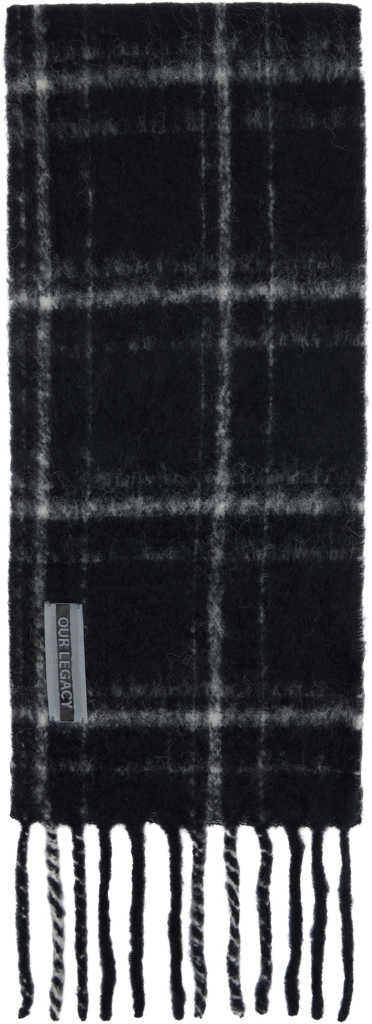 【OUR LEGACY】ESTATE SCARF / Black Check Our Legacy Men's Estate Alpaca Scarf in Black Fuzzy Alpaca