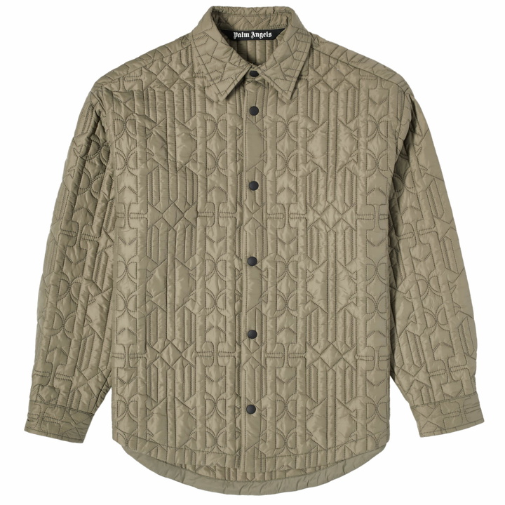 Photo: Palm Angels Men's Monogram Quilted Overshirt in Green