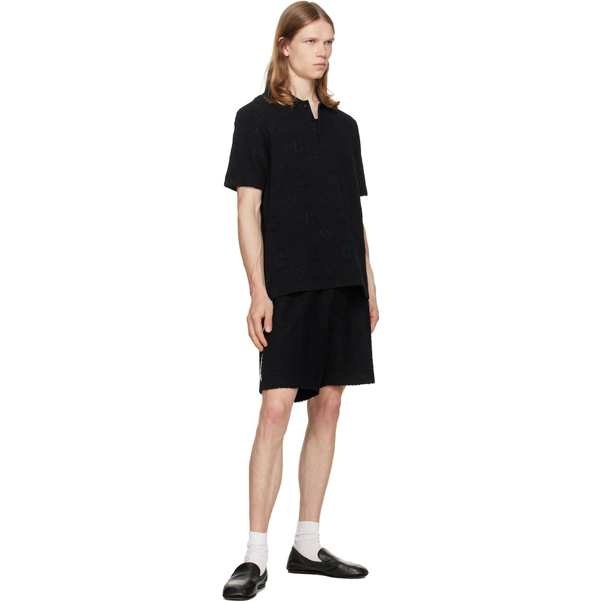 Casablanca Black Applique Monogram Short Sleeve Polo