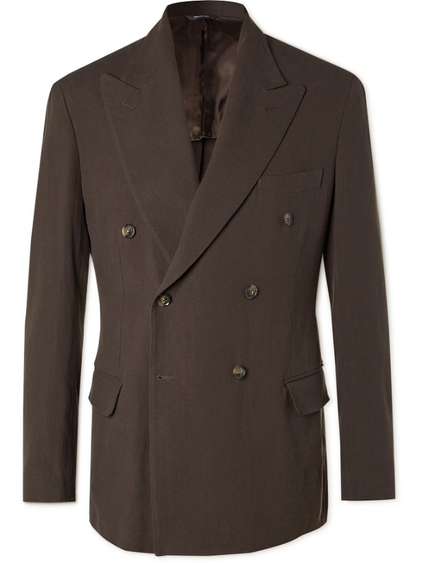 Photo: LORO PIANA - Double-Breasted Rain System Linen Suit Jacket - Brown - IT 44