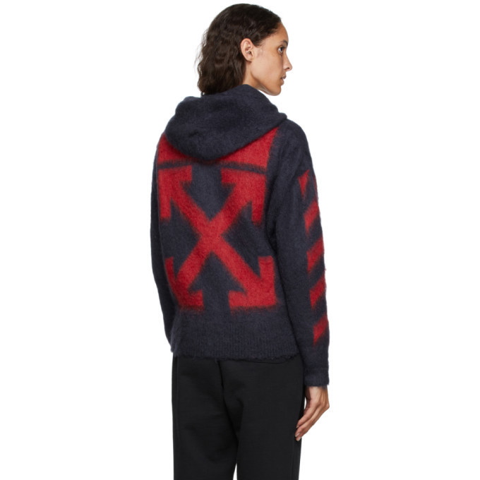 Off-White Navy Brushed Mohair Diag Zip-Up Hoodie Off-White