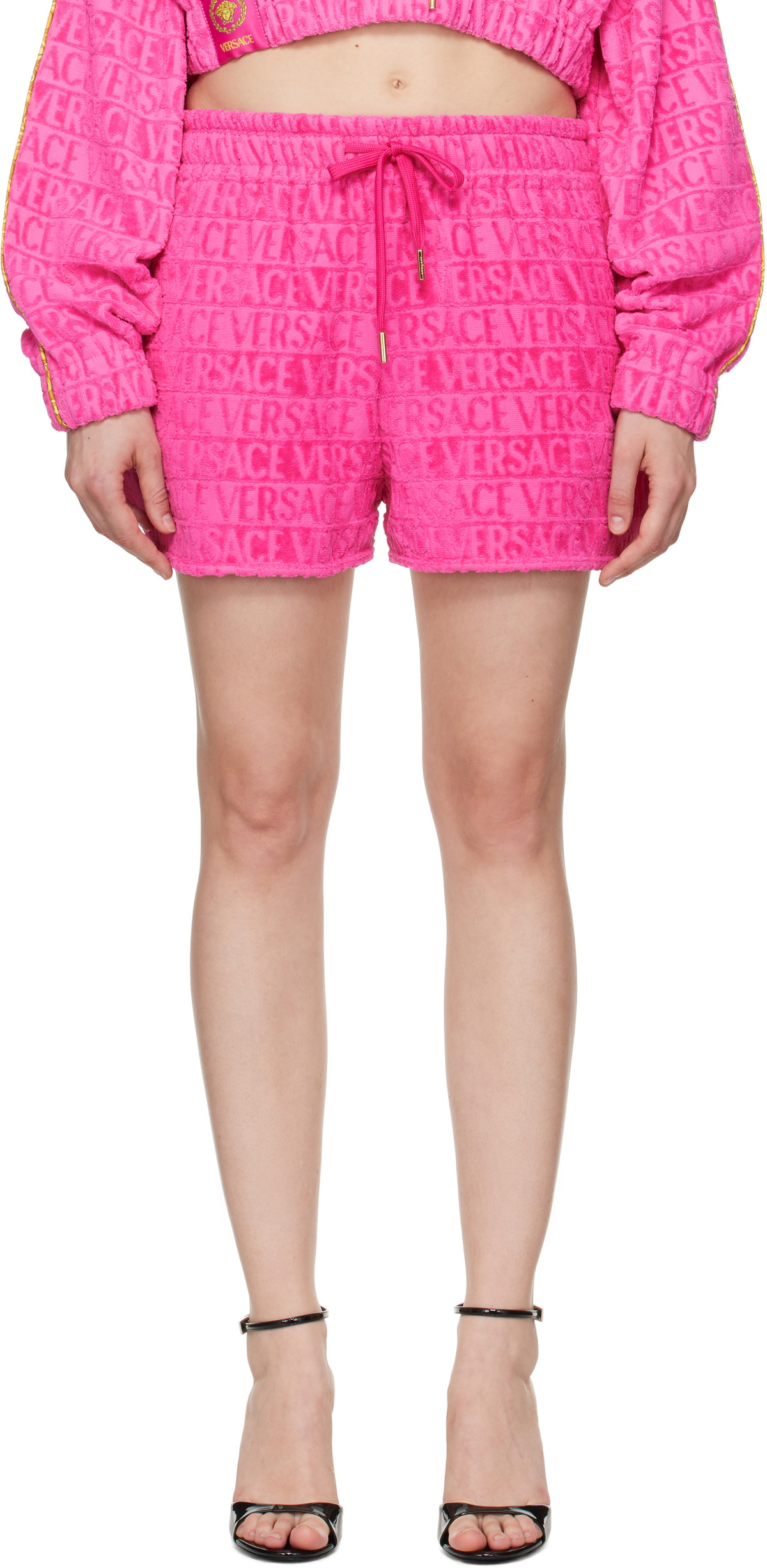 【Versace】 x Dua Lipa Versace Alloverコットンテリーショート Versace x Dua Lipa Versace Allover cotton terry shorts Versace