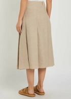 Tods Pleated Linen Midi Skirt Beige