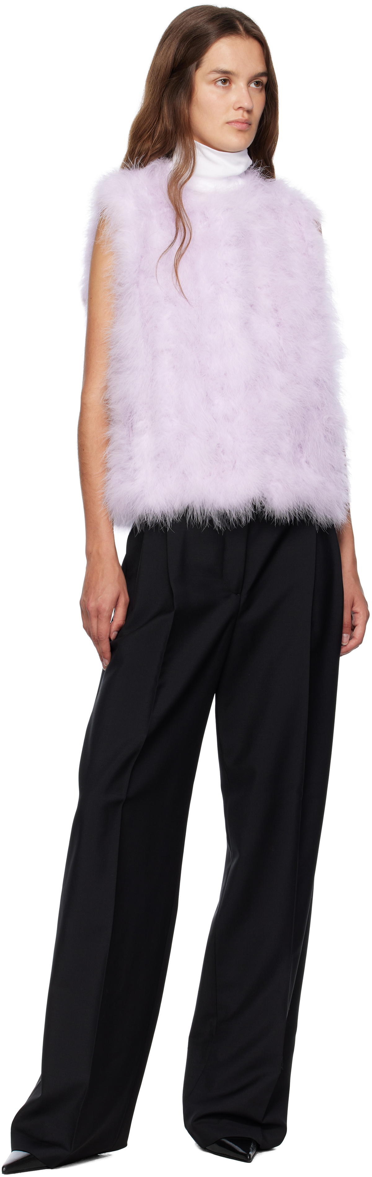 Yves Salomon Purple Cropped Feather Vest