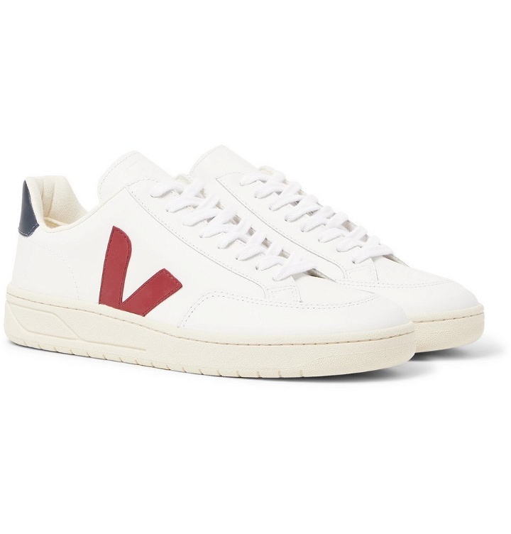 Photo: Veja - V-12 Rubber-Trimmed Leather Sneakers - White