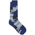 Anonymous Ism Patchwork Crew Sock in Blue Grey