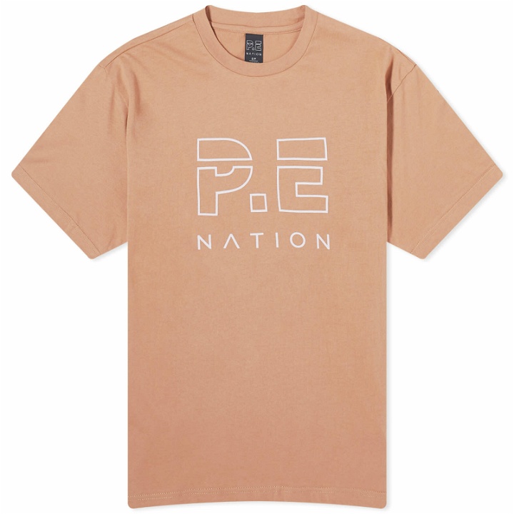Photo: P.E Nation Women's Heads Up Logo T-Shirt in Camel