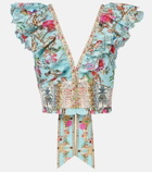 Camilla Embellished floral cotton poplin crop top