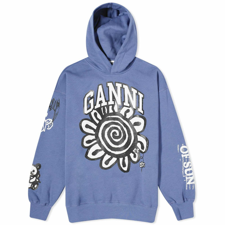 Photo: GANNI Women's Isoli Mega Flower Oversized Hoodie in Gray Blue