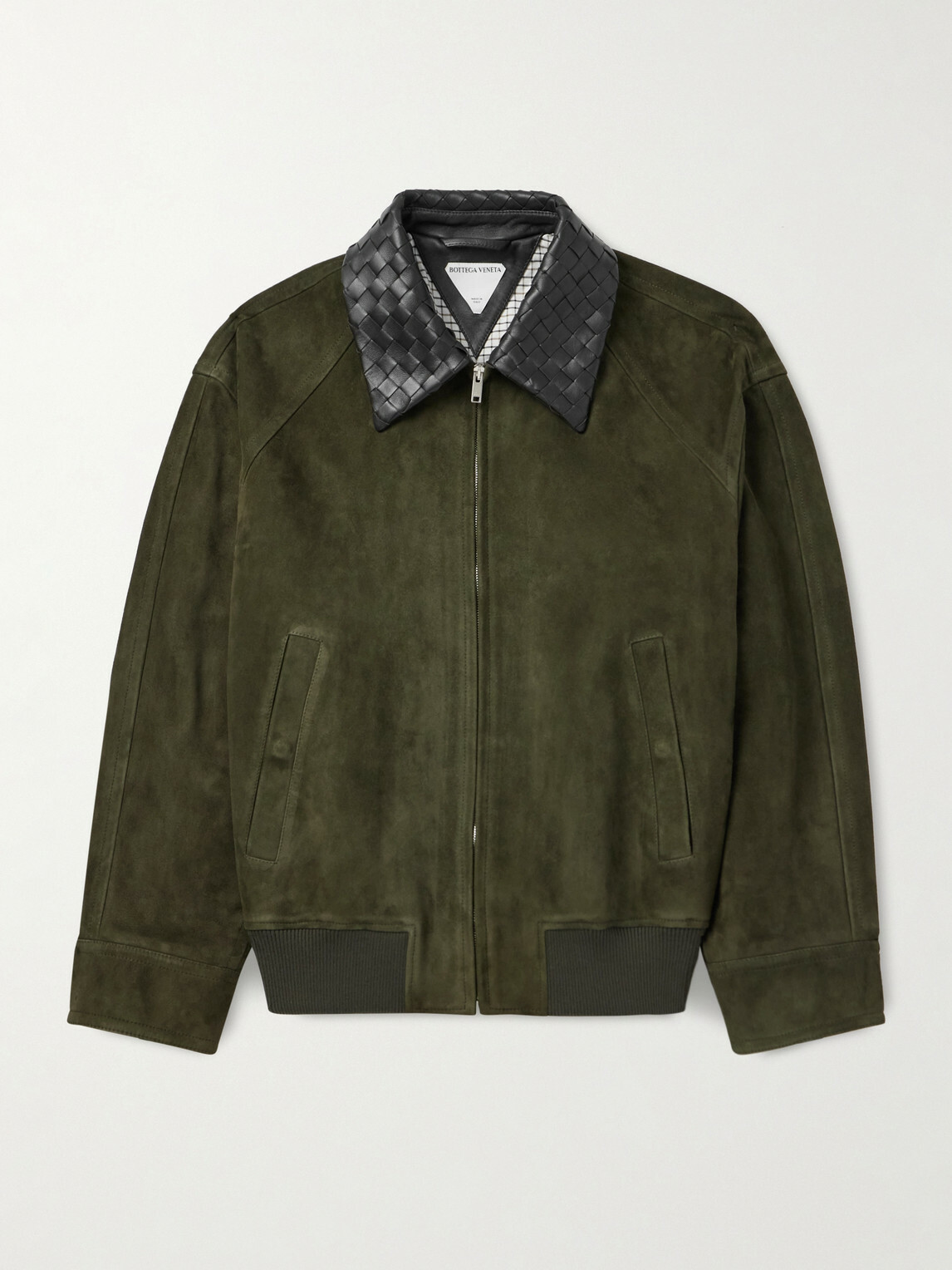 Bottega Veneta - Intrecciato Leather-Trimmed Suede Bomber Jacket - Green