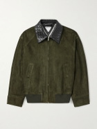 Bottega Veneta - Intrecciato Leather-Trimmed Suede Bomber Jacket - Green