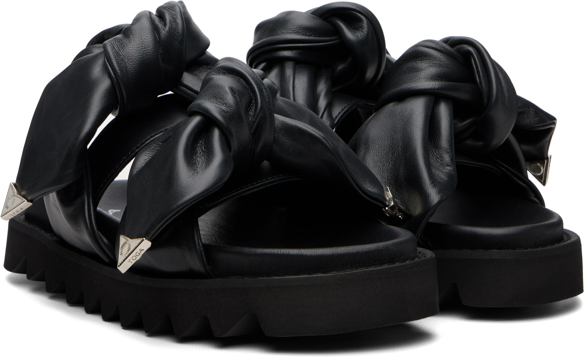 Toga Pulla Black Leather Flat Sandals