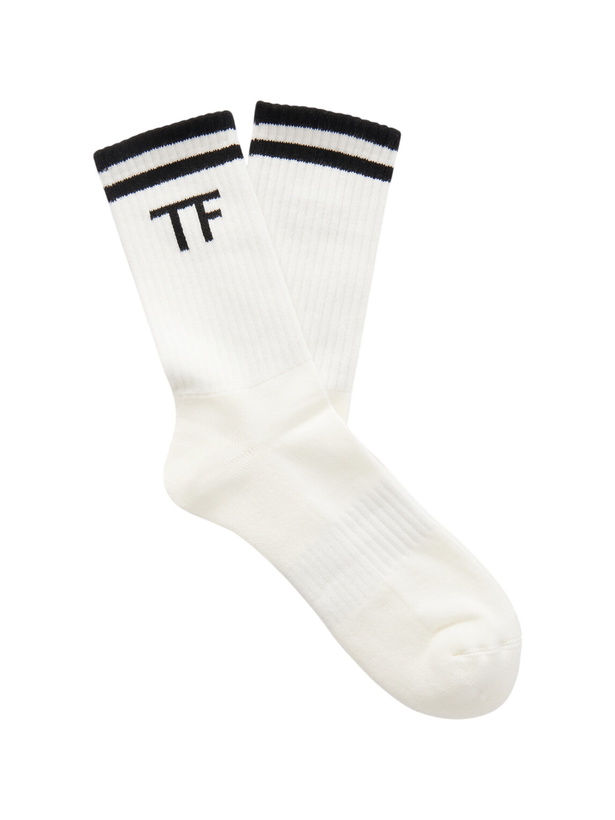 Photo: TOM FORD - Ribbed Cotton-Blend Socks - White