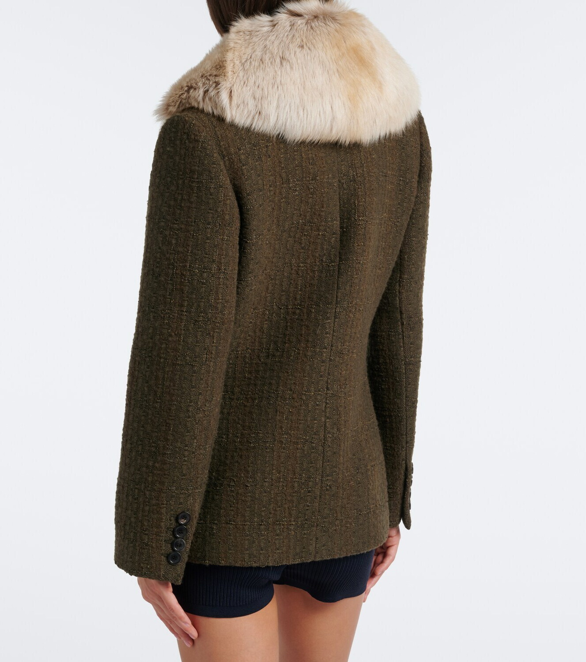 Saint Laurent Shearling-trimmed wool-blend tweed jacket