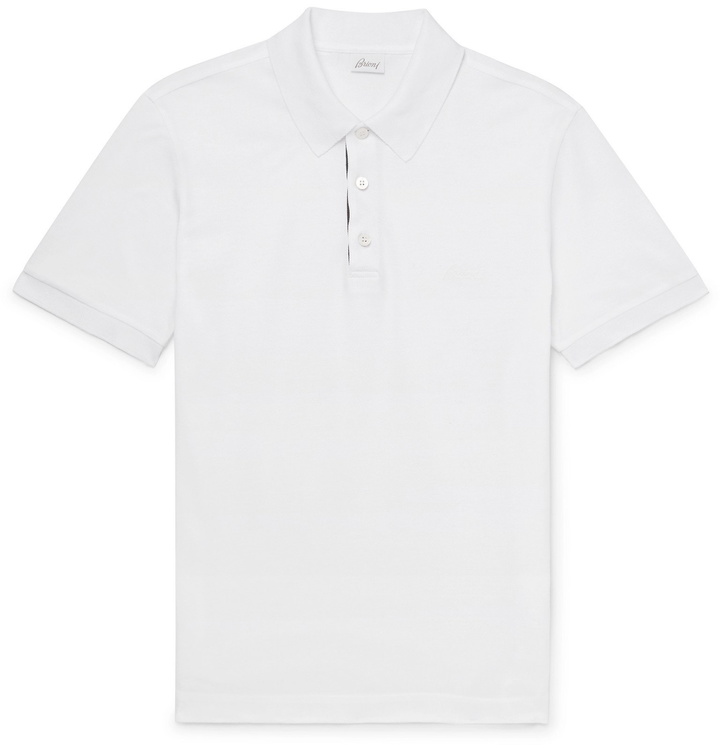 Photo: Brioni - Slim-Fit Cotton-Piqué Polo Shirt - White