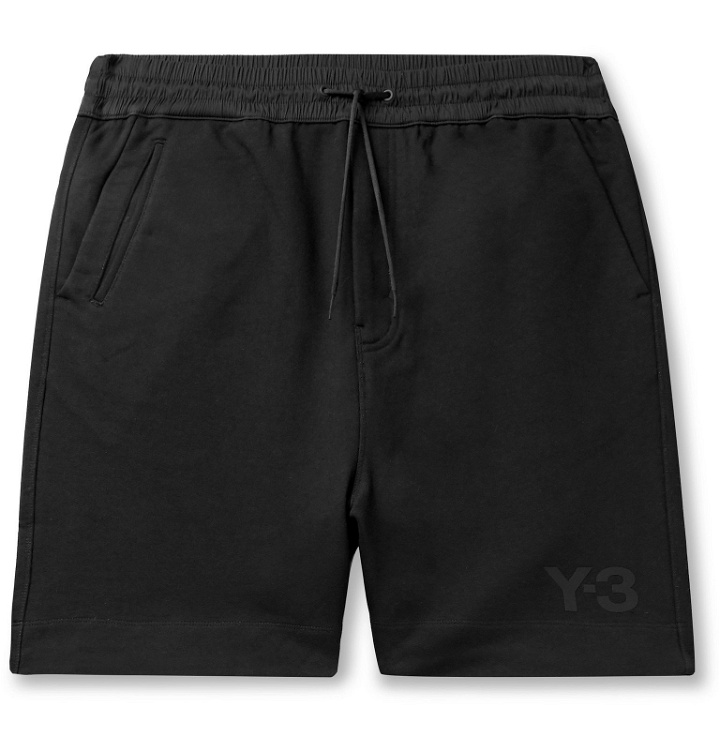 Photo: Y-3 - Wide-Leg Shell-Trimmed Loopback Cotton-Jersey Drawstring Shorts - Black