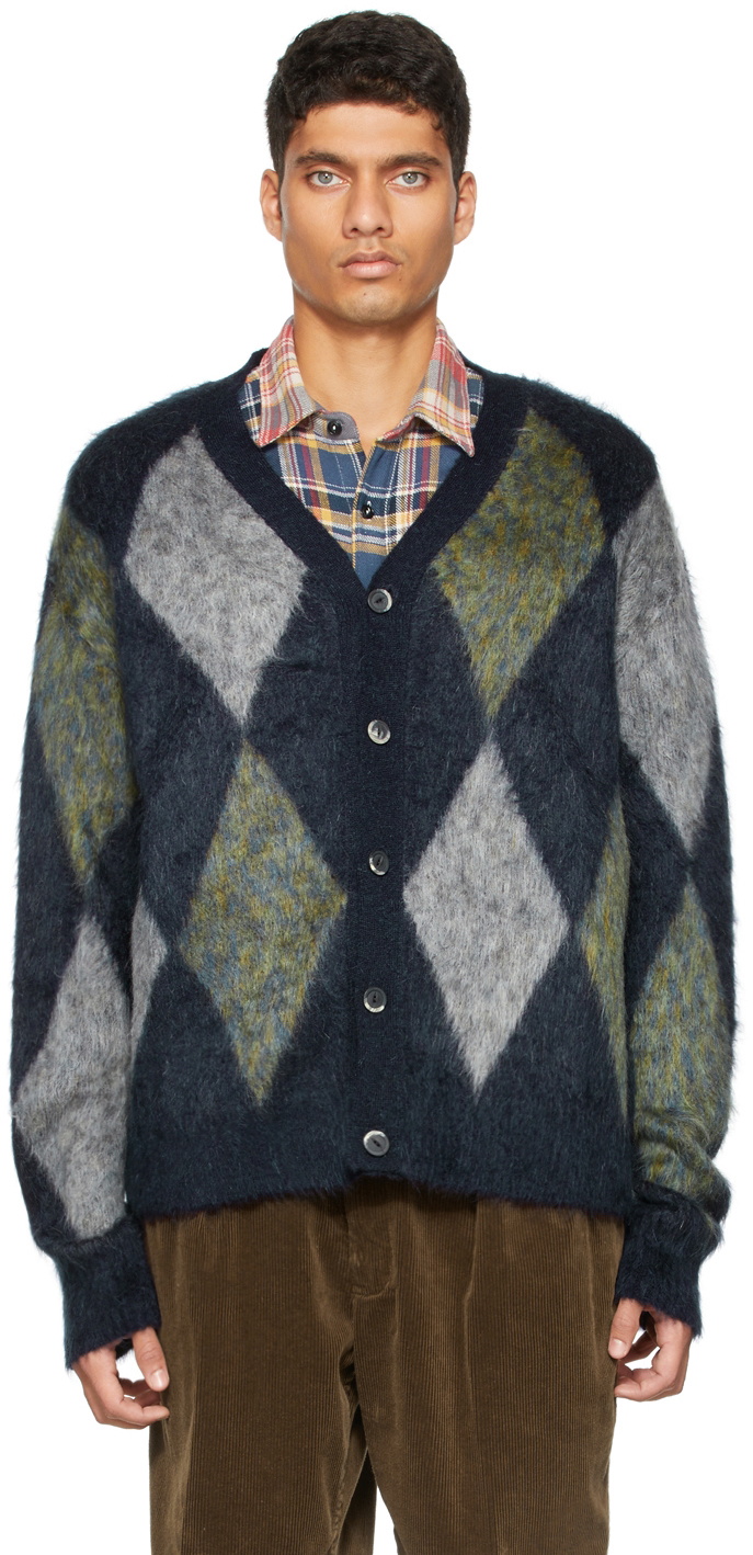 PRESIDENT's Navy Argyle Mohair Cardigan PRESIDENT's