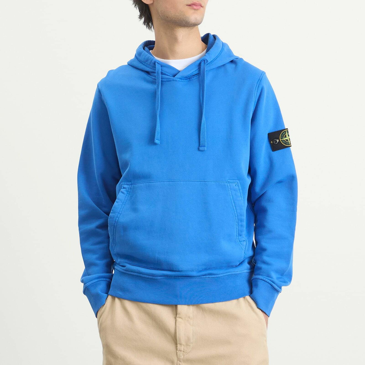 Stone Island Men's Garment Dyed Hoodie in Bright Blue Stone Island